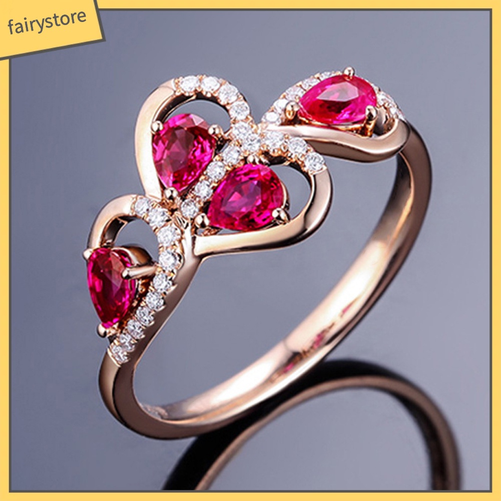 Nhẫn Hợp Kim Hình Chiếc Lá Đính Đá Ruby Giả Xinh Xắn