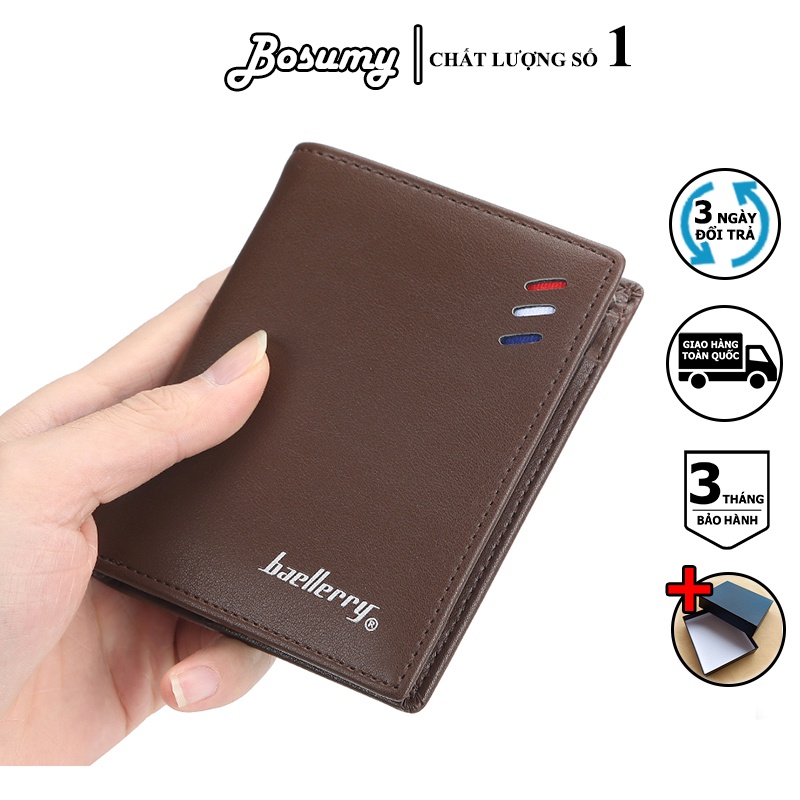Ví nam mini Bosumy D9158 kiểu đứng nhiều ngăn full hộp phong cách doanh nhân