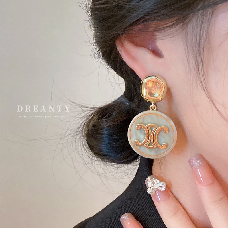 Bông Tai Hình Tròn Họa Tiết Chữ Bằng Bạc Thời Trang Cao Cấp Cho Nữ