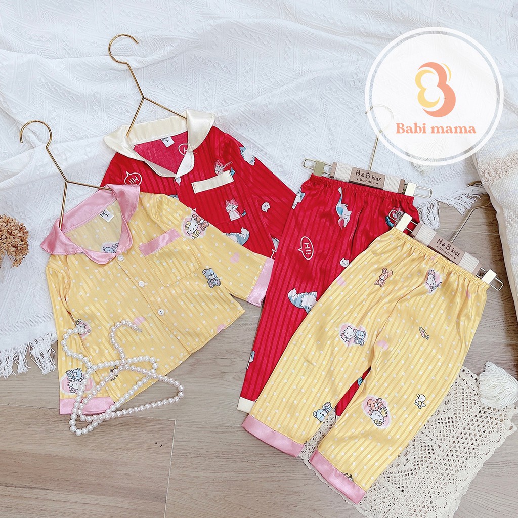 Bộ Quần Áo Lụa Dài Tay Mặc Nhà Dành Cho Bé Gái Size 8-22kg Babi mama - BPN02