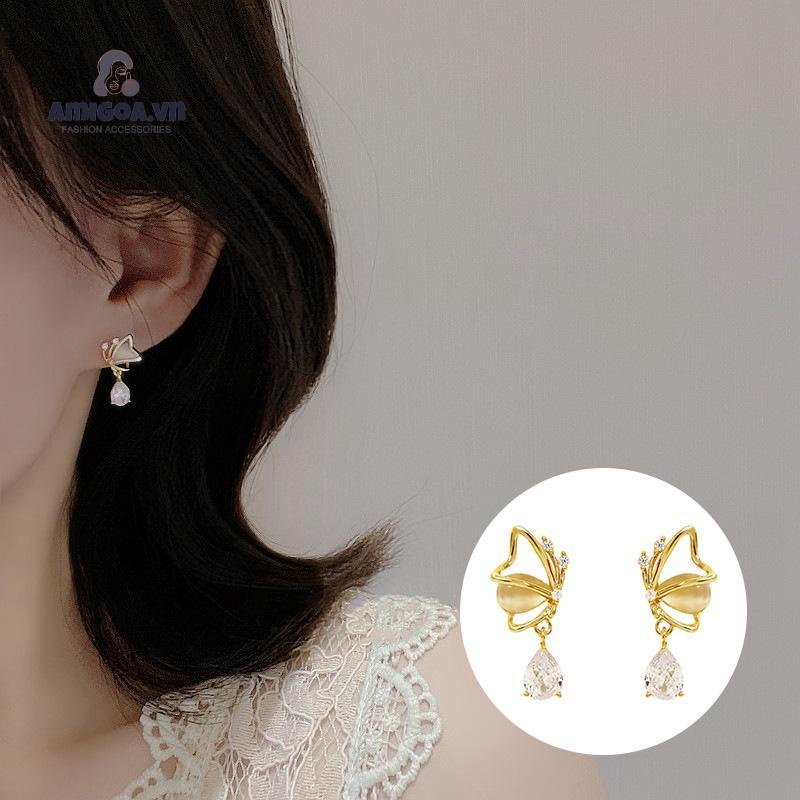 ✨✨Bông Tai Hình Bướm/ Giọt Nước Đính Đá Zircon Phong Cách Thời Trang Chất Lượng Cao Cho Nữ