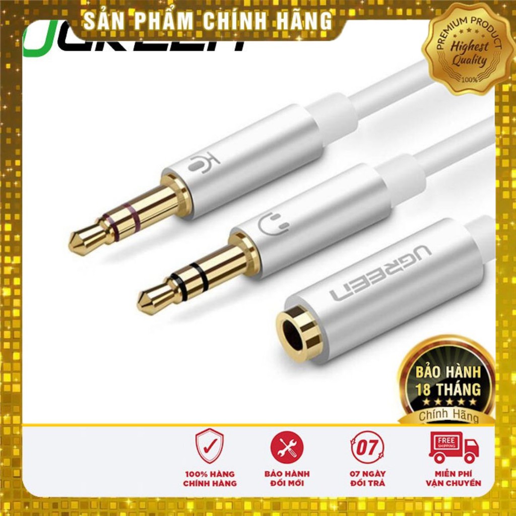 [Free ship 150K] Dây Audio dài 20CM chuyển tai nghe 3.5mm sang 2 đầu Mic và Loa  UGREEN  10790 chính hãng