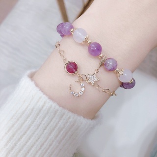 Bộ 2 vòng tay đá thạch anh tím + đá mặt trăng / ngôi sao hai lớp