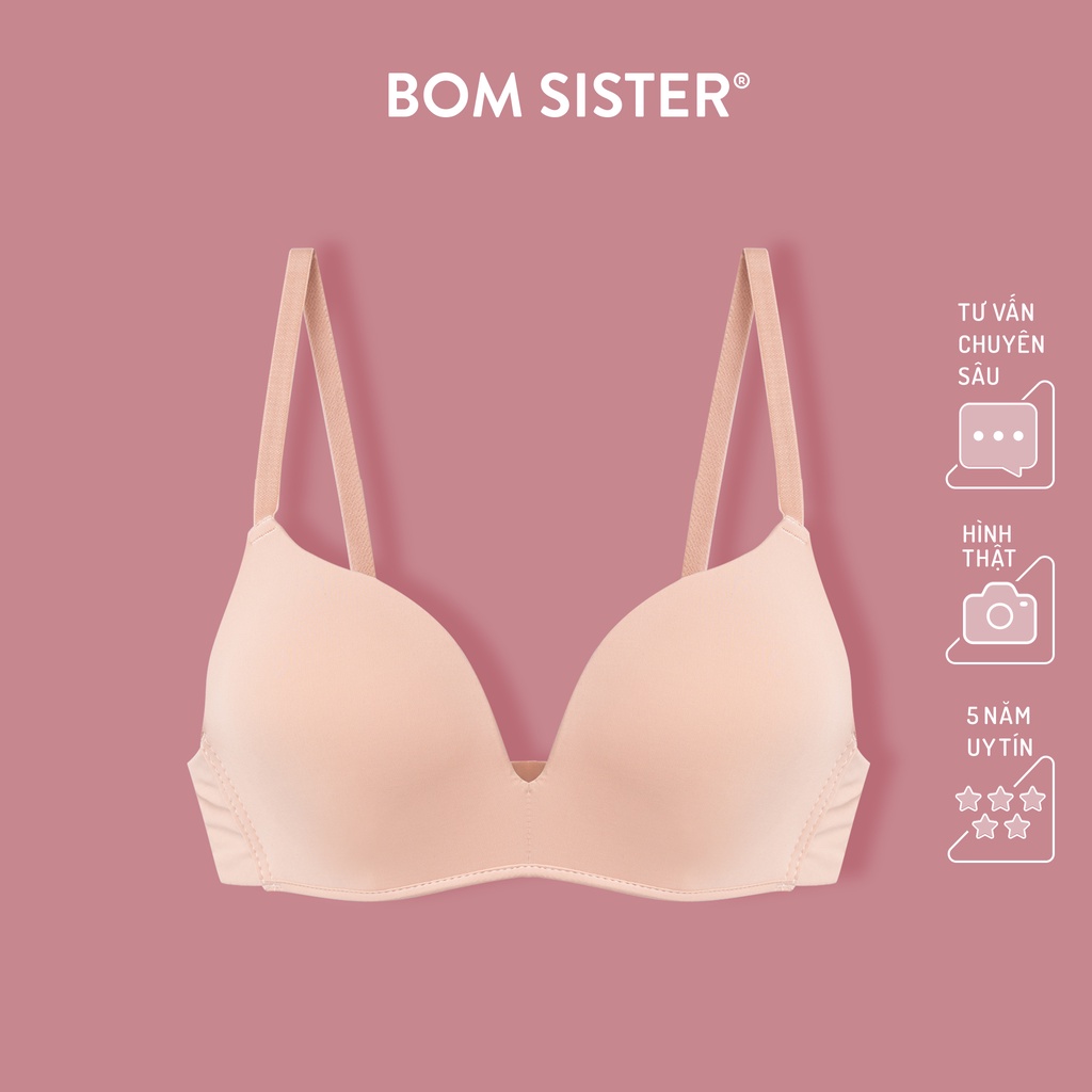 Áo lót mút mỏng không gọng thoải mái màu trơn dây áo liền nâng ngực tự nhiên BOM SISTER A9403