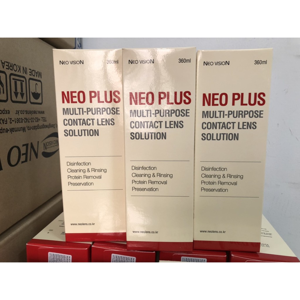 Nước ngâm lens Neo Plus 360ml, dung dịch ngâm rửa kính áp tròng Hàn Quốc Neo Plus date 5/2024 - tặng khay.