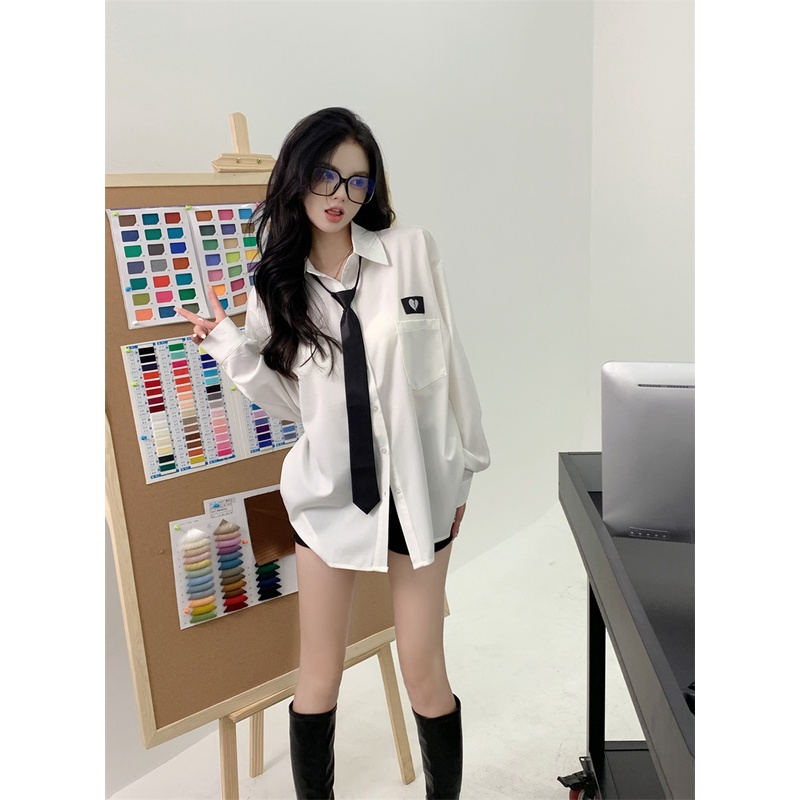 Cocory vn Áo Sơ Mi Tay Dài Dáng Rộng In Họa Tiết Trái Tim Xinh Xắn Thời Trang Mùa Thu Cho Nữ