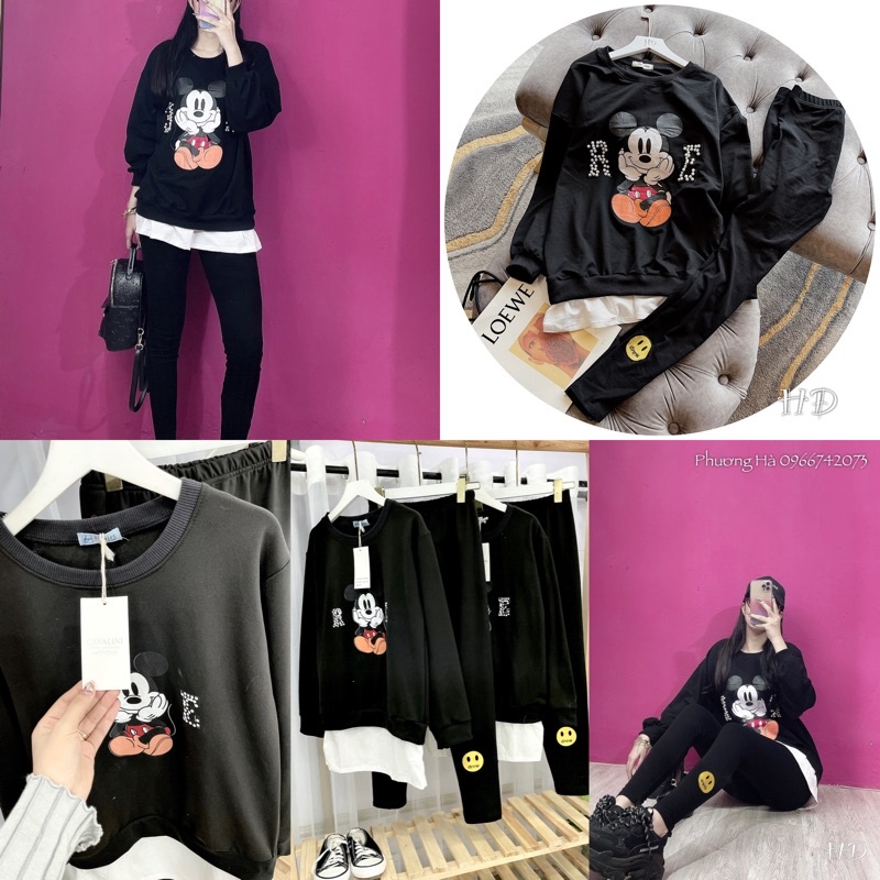 Bộ thể thao micky drew chất nỉ tày co giãn mix quần legging