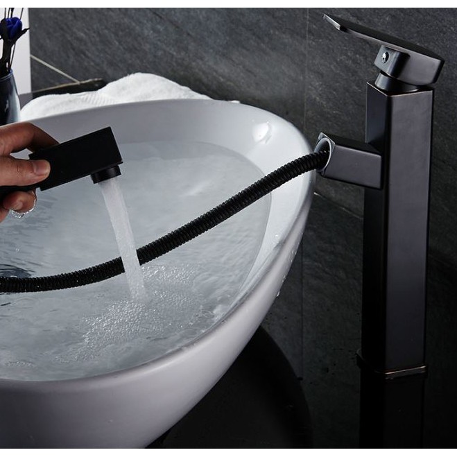 Vòi Lavabo Thân Cao Nóng Lạnh Chất Liệu Đồng Sơn Tĩnh Điện Dây Rút Hiện Đại CO 490