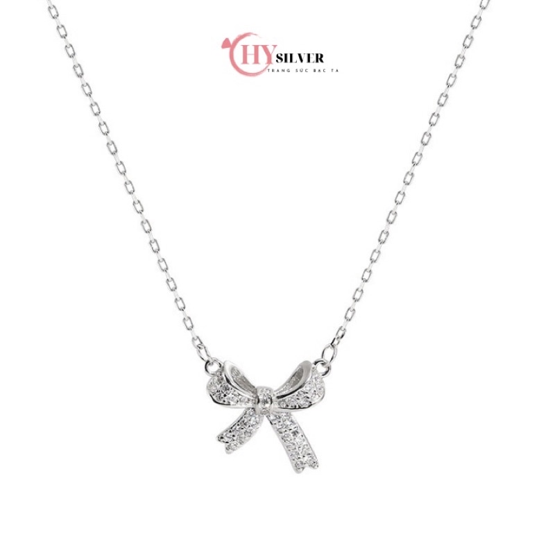 Dây chuyền bạc ta nơ đính đá nhỏ xinh nữ tính dây chuyền nữ bạc thật giá rẻ