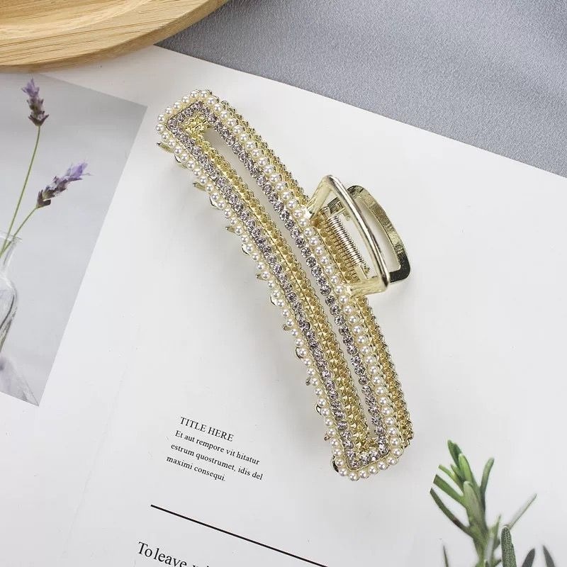 Kẹp Tóc Kim Loại Màu Vàng Đính Ngọc Trai Sang Trọng Thời Trang