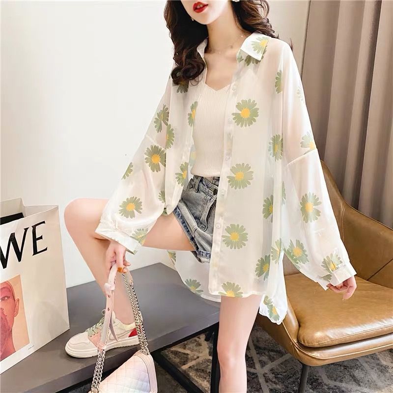 Áo Khoác Voan Mỏng Dáng Rộng Xinh Xắn Cho Nữ Kiểu Hàn Quốc