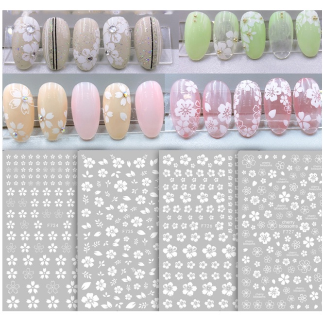 sticker hoa trắng trang trí nail