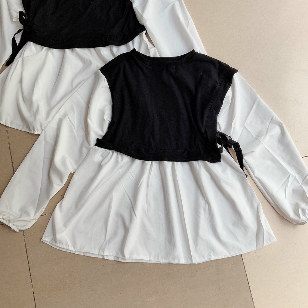 Áo kiểu nữ babydoll trắng đen thun phối voan | BigBuy360 - bigbuy360.vn