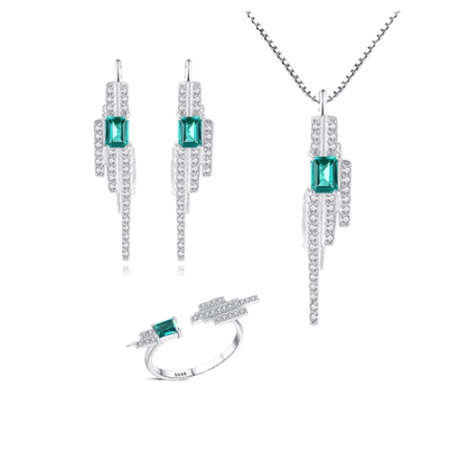 Bộ Phụ Kiện Trang Sức Bạc Đính Đá Xanh Phong Cách Quý Tộc BNT607 Bảo Ngọc Jewelry