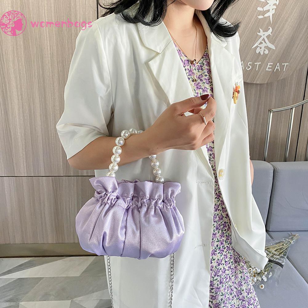 Túi Đeo Chéo Tích Hợp Túi Xách Xếp Ly Tay Cầm Đính Ngọc Trai Nhân Tạo Vải Satin Thanh Lịch Thời Trang Cho Phụ Nữ | BigBuy360 - bigbuy360.vn