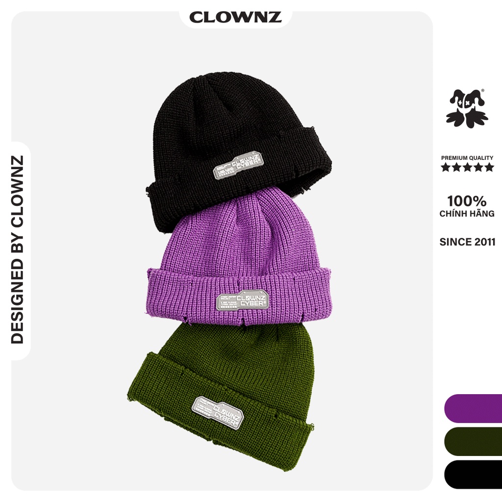 Mũ len gấp nếp local brand Clownz Cyber Beanie len tự nhiên, ba màu