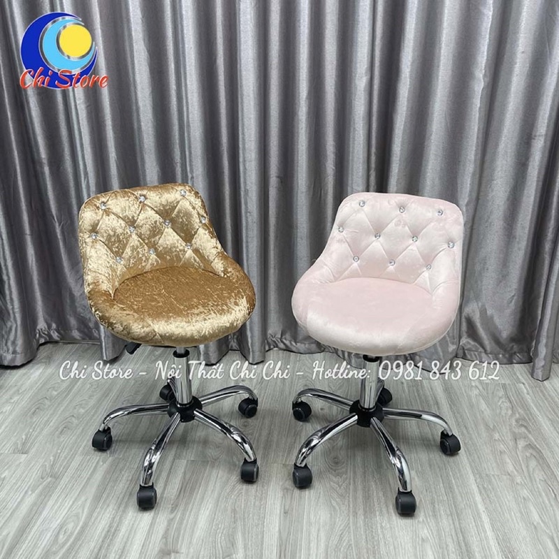Ghế Xoay Bánh Xe Văn Phòng Nỉ Nhung, Ghế Trang Điểm Xoay, Makeup Điều Chỉnh Độ Cao Và Xoay 360 Độ