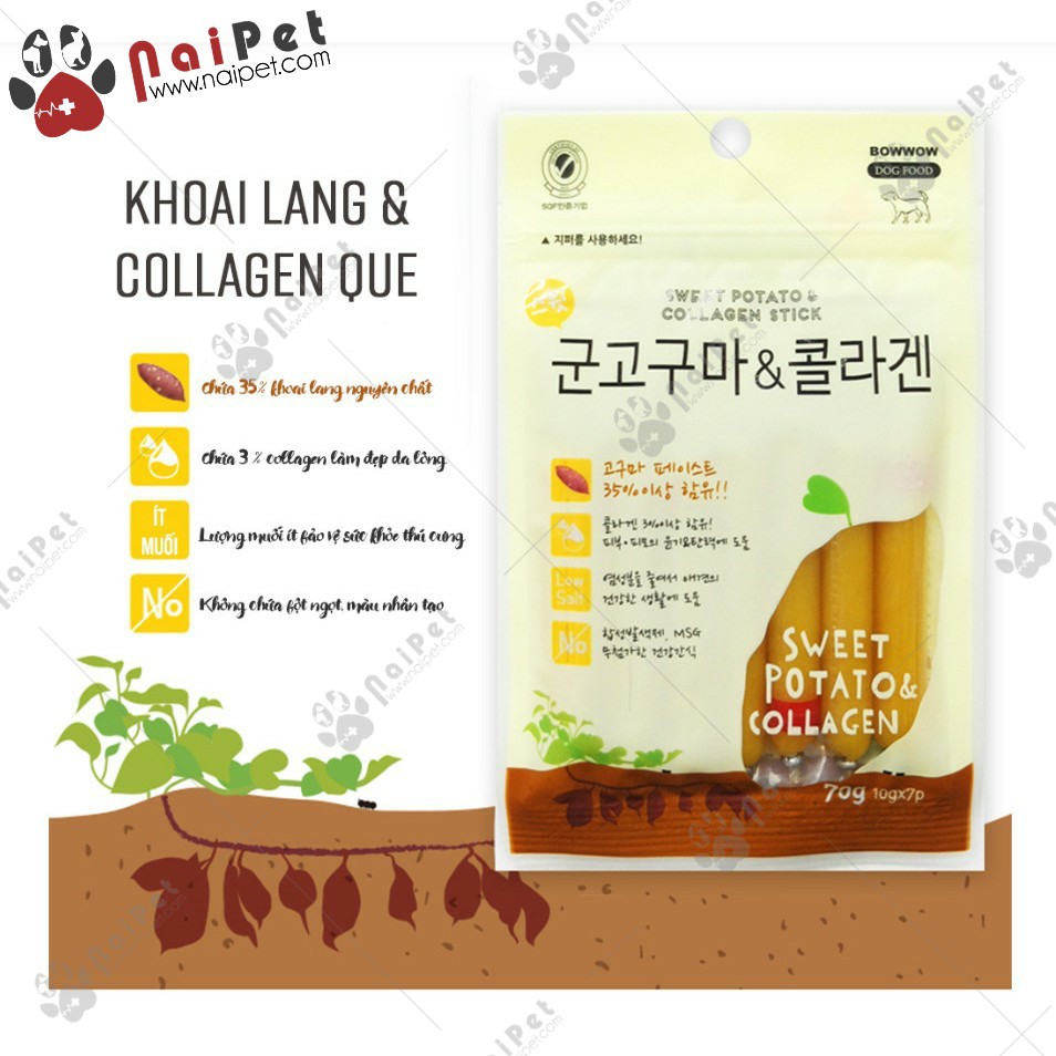 Thức Ăn Dinh Dưỡng Xúc Xích Chay Collagen Bow Wow Gói 70g