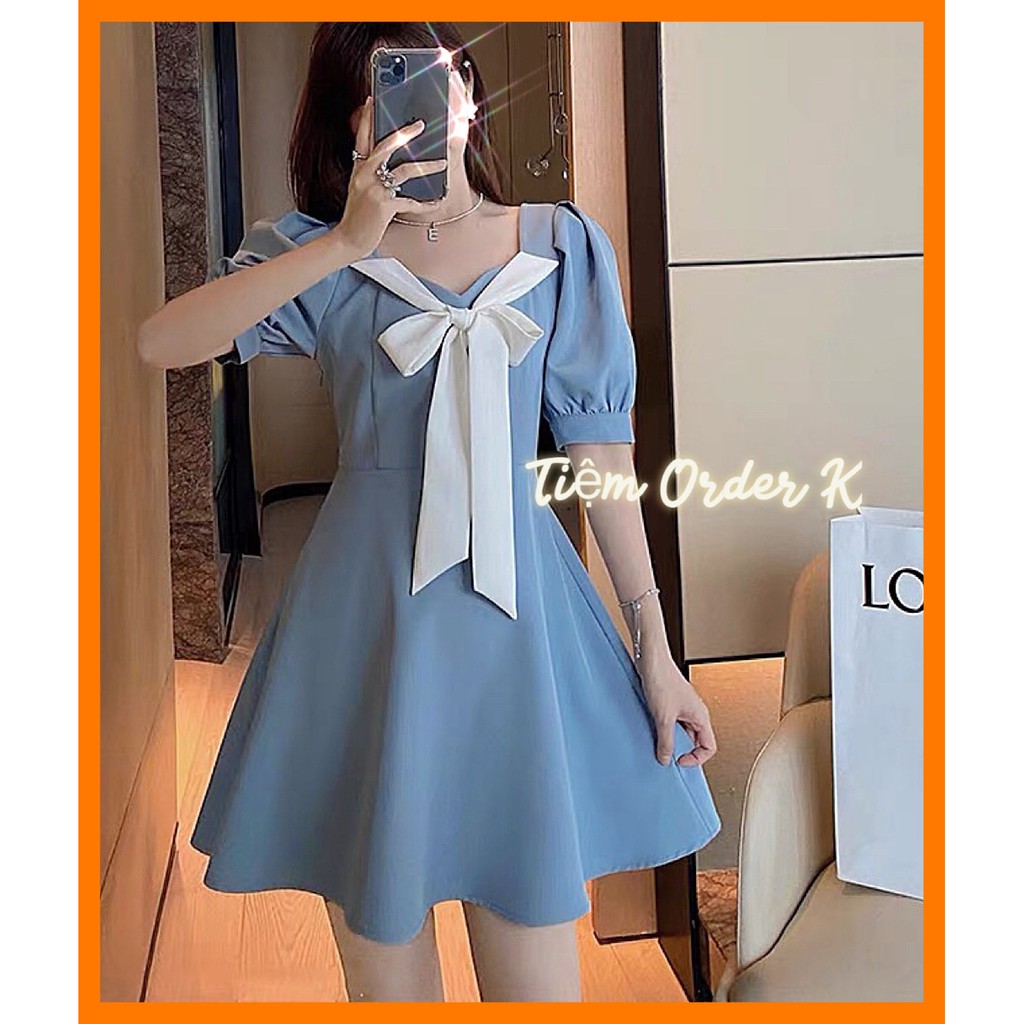 ORDER♥️Đầm,Váy Xanh Nơ Trắng(ảnh thật)Size S,M,L