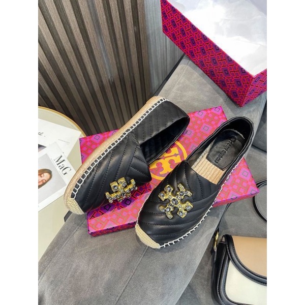 Giày lười đế cói thương hiệu Tory Burch da thật cao cấp