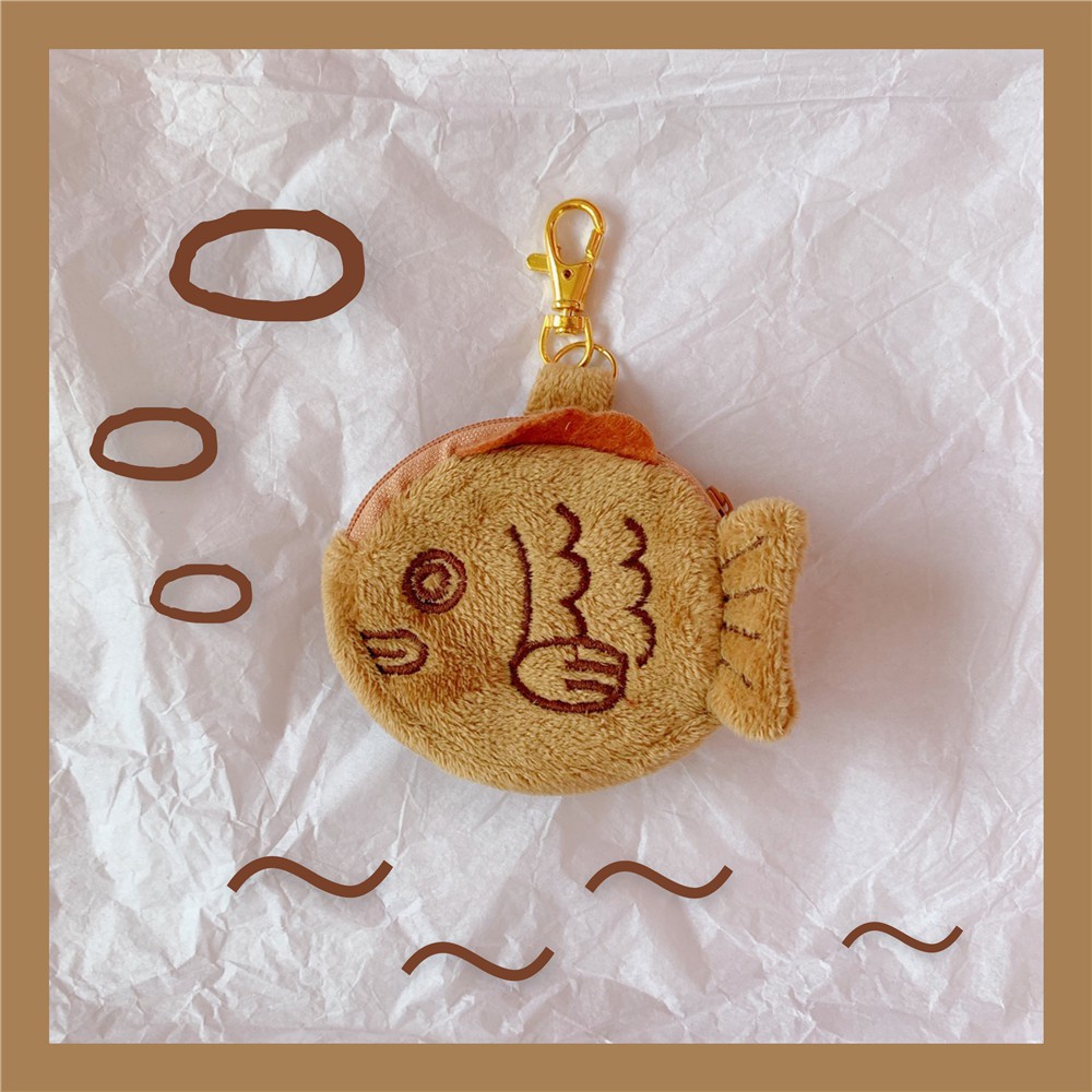 Túi Ví Đựng Tiền Mini Kiêm Keychain Có Đai Đeo Tay Hình Cá Taiyaki