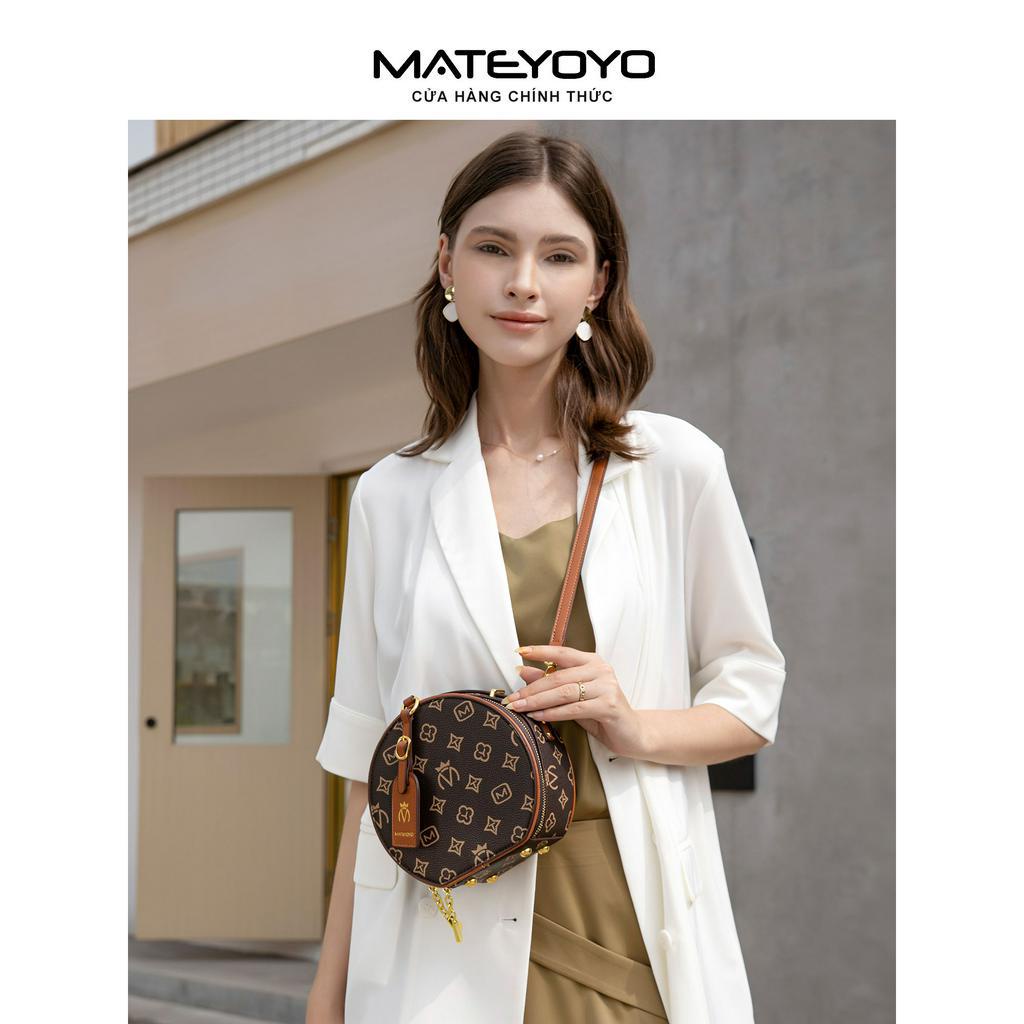 Túi xách MATEYOYO từ da PU hình tròn phối khăn thời trang cho nữ