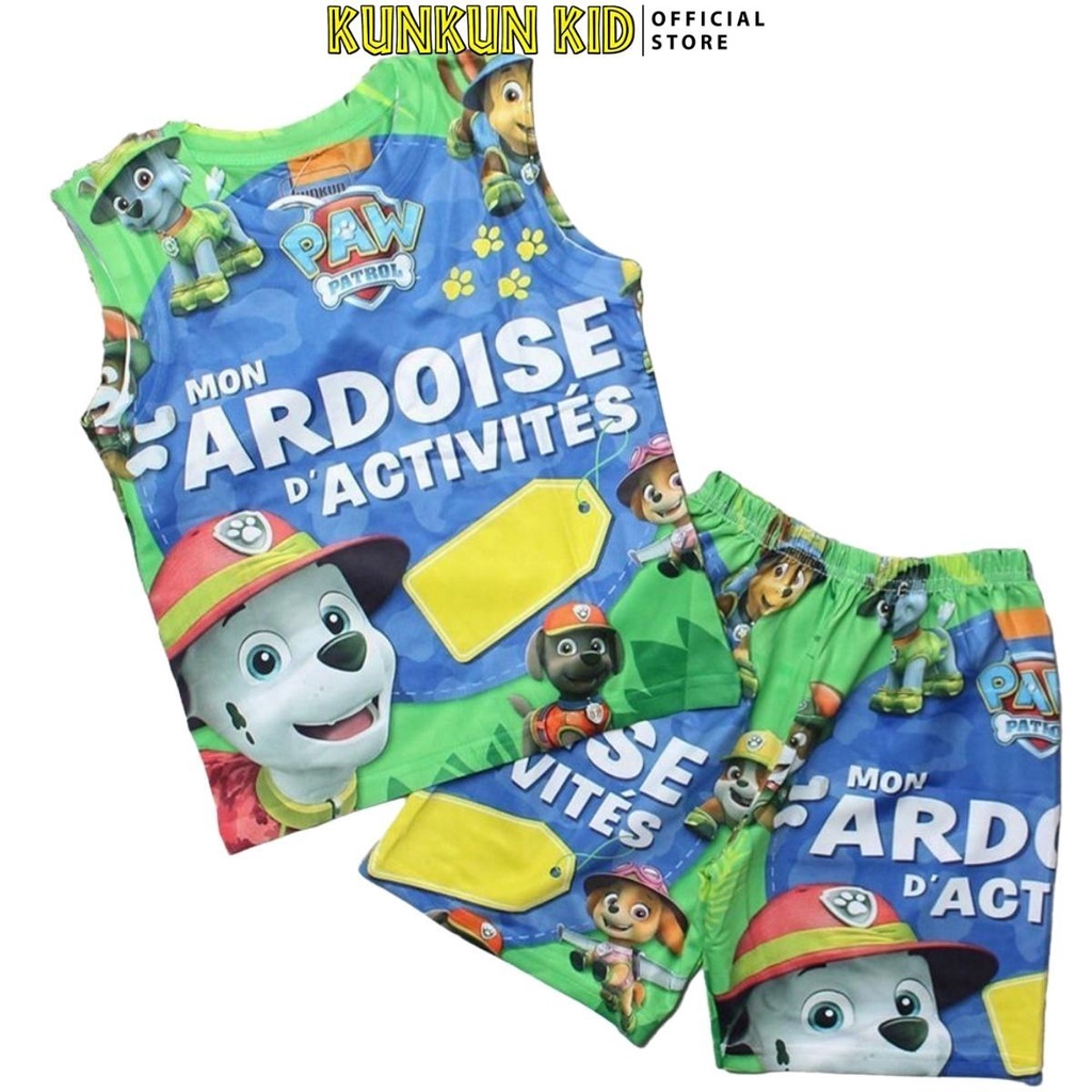 Quần áo bé trai thun lạnh in 3d hoạt hình đội chú chó cứu hộ Kunkun Kid BL652