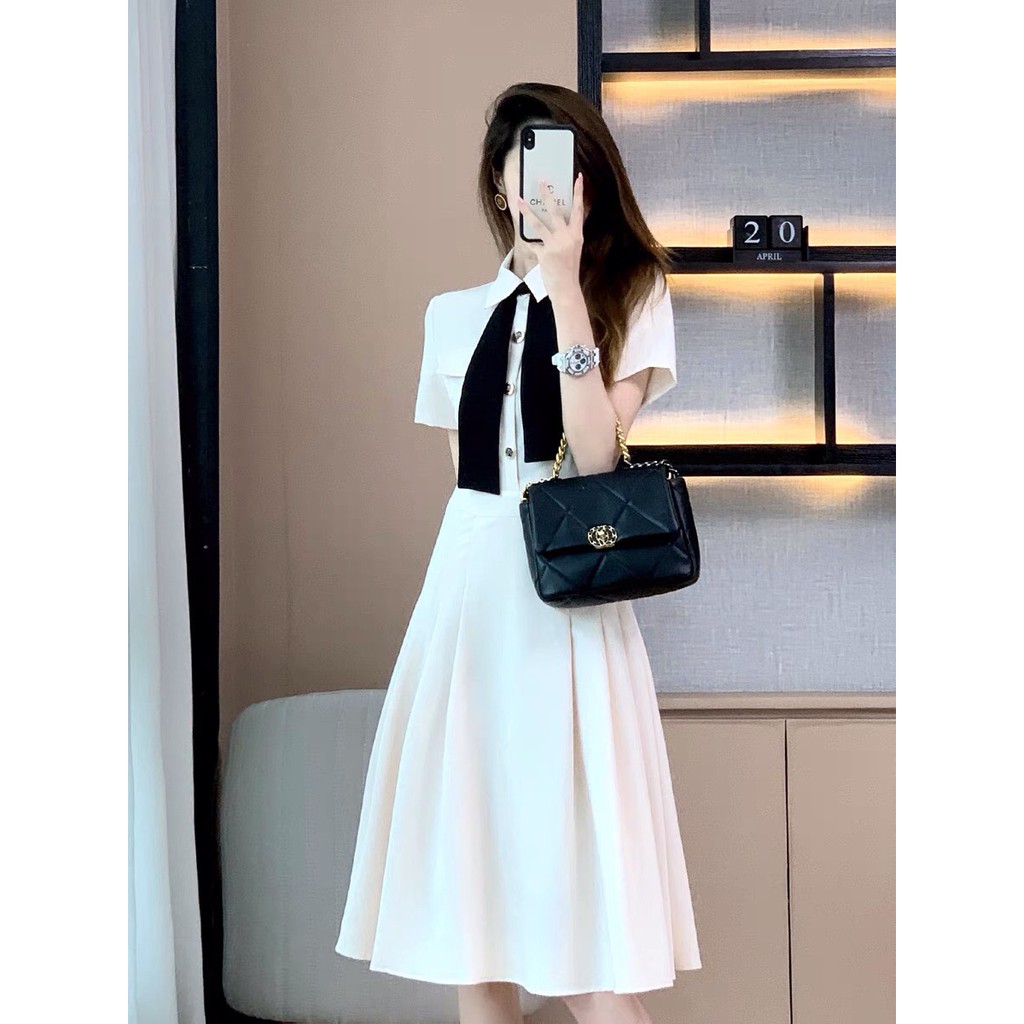 Đầm công sở xếp ly phối nơ sang chảnh - May dress