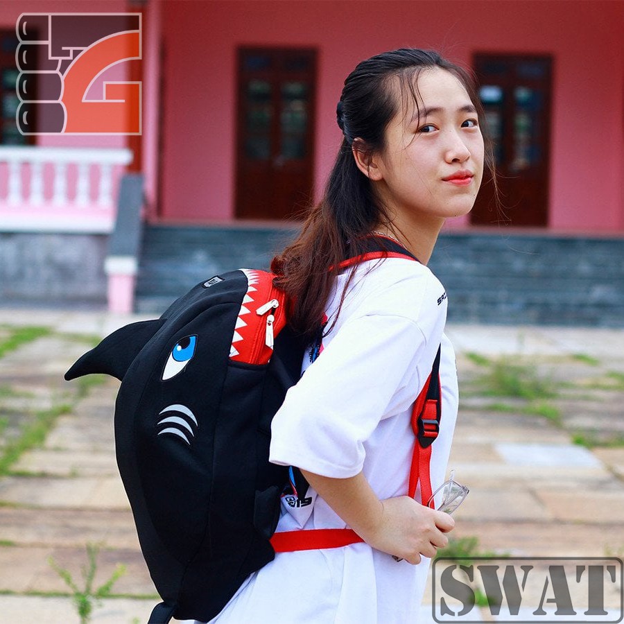 [ẢNH THẬT] Balo cá mập SWAT màu đen siêu cute - Đựng nón bảo hiểm,sách vở, đồ dùng cần thiết