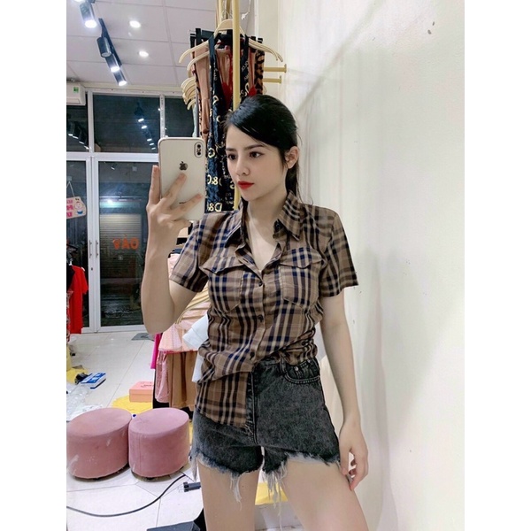 ÁO SƠMI BBR TAY NGẮN SỌC CARO, CHẤT MÁT DÀY MỊN
