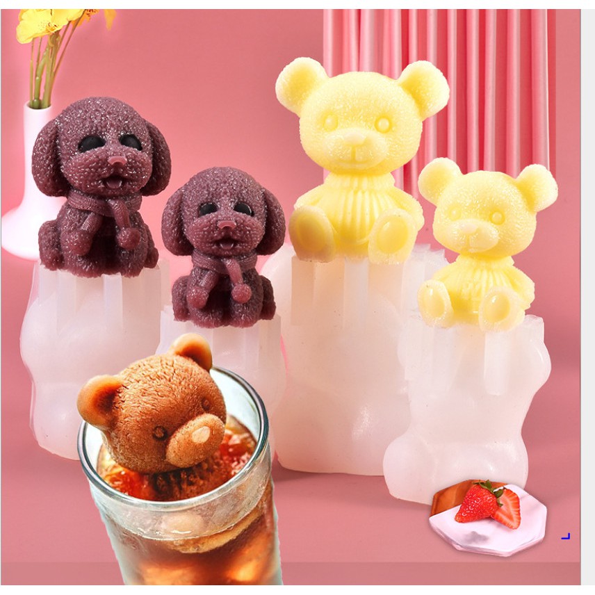 Khuôn làm đá hình gấu Teddy, chó Poodle xinh xắn dễ thương