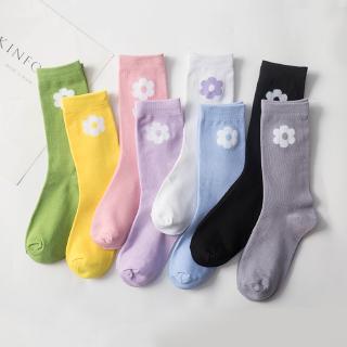 Vớ dài trơn màu họa tiết hình hoa ngọt ngào vải cotton phong cách Hàn Quốc Nhật Bản dành cho nữ