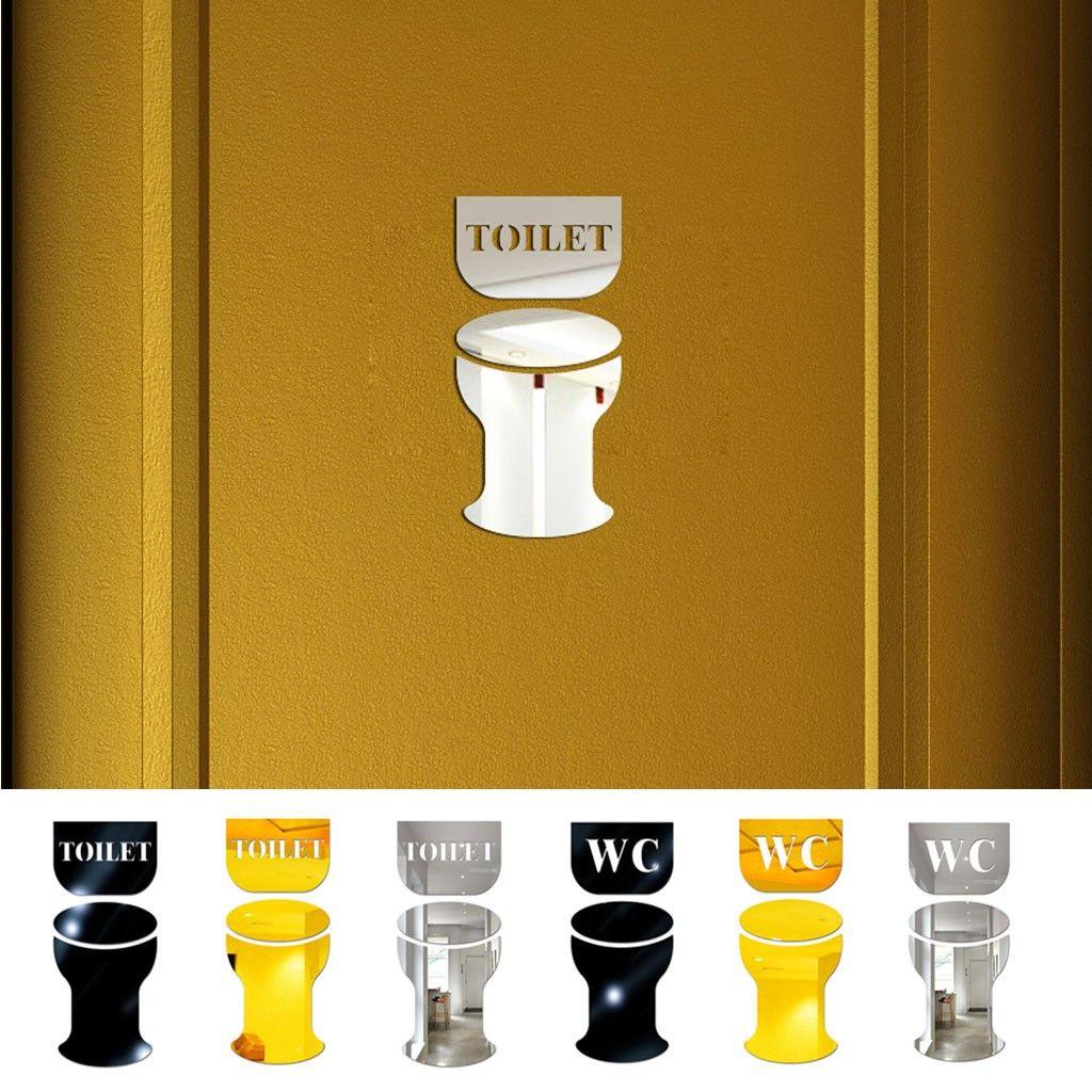 Sticker Dán Cửa Toilet / Gương Trang Trí Nội Thất Phòng Tắm In Chữ Tiếng Anh WTTLE WC / Toilet