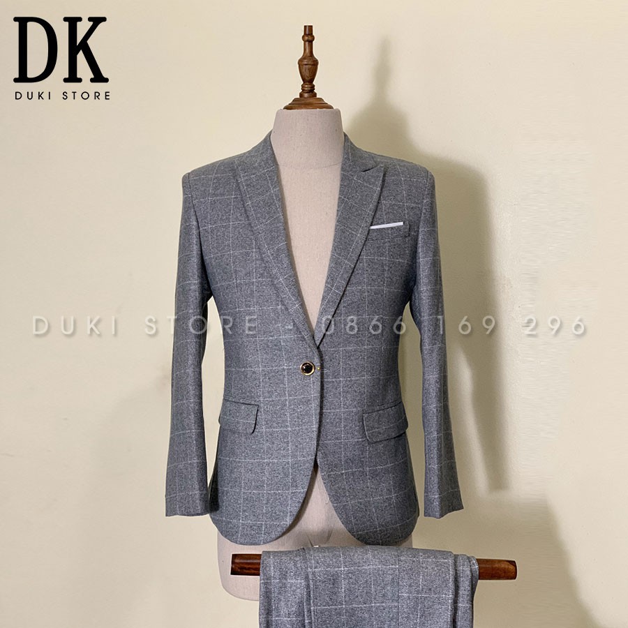Bộ vest nam 1 cúc kẻ dạ lịch lãm DKA0024  - DUKI STORE