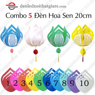 Combo 5 Đèn Lồng Nhựa Hoa Sen 20cm treo trang trí chùa, đền thờ