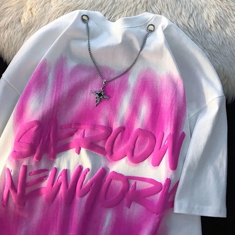 Áo Thun Tay Ngắn Dáng Rộng Phong Cách Retro Mỹ