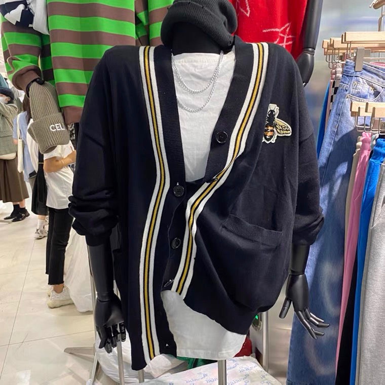 Áo cardigan cổ chữ v thêu hình ong cá tính cho nam nữ