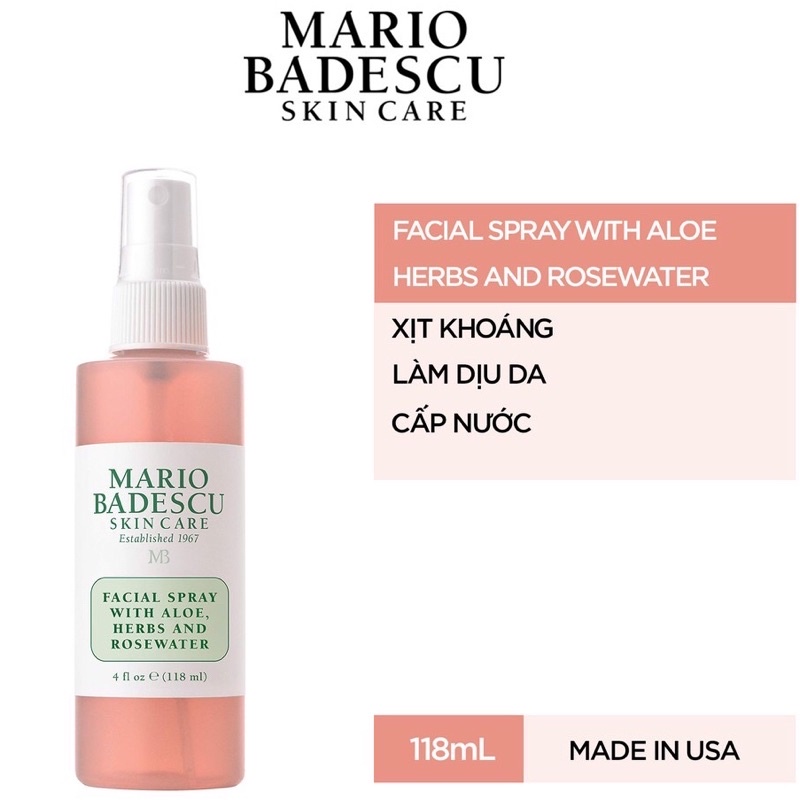 (Sẵn-Bill US) Toner xịt khoáng Mario Badescu 118ml