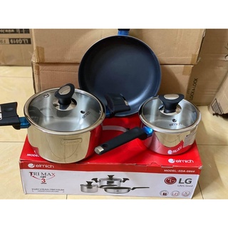 Bộ nồi chảo inox 3 lớp đáy liền cao cấp Elmich 0866