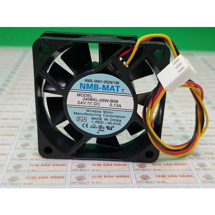 2406KL-05W-B59 A90L-0001-0529/135 Quạt 3 Dây NMB 24V-0.13A 60x60x15mm Zắc Trắng