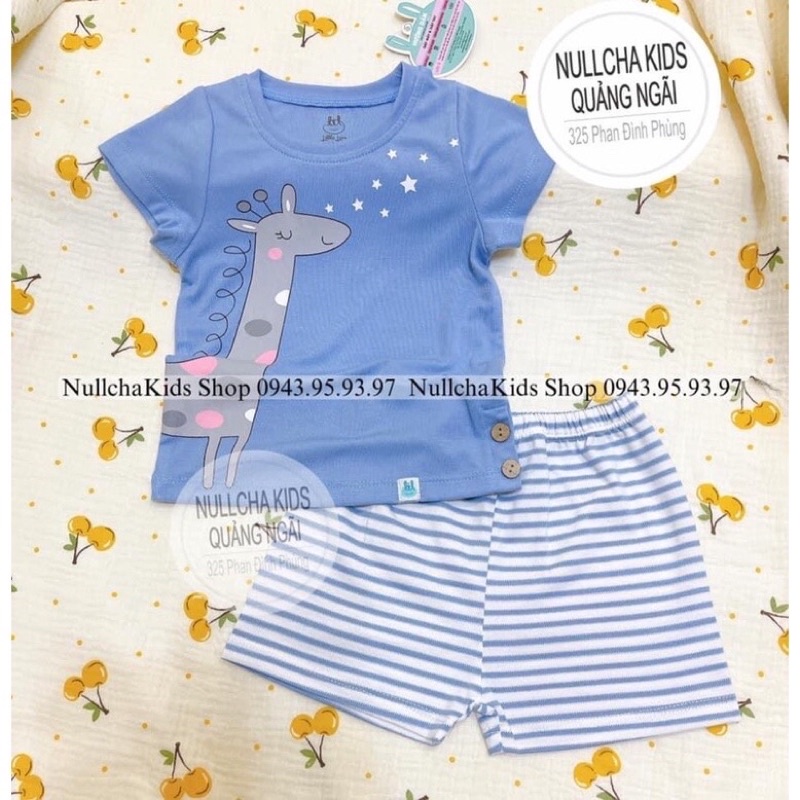 LIL Bộ cộc tay hoạ tiết quần sọc chất peptit mịn mát cho bé từ 6m-4y