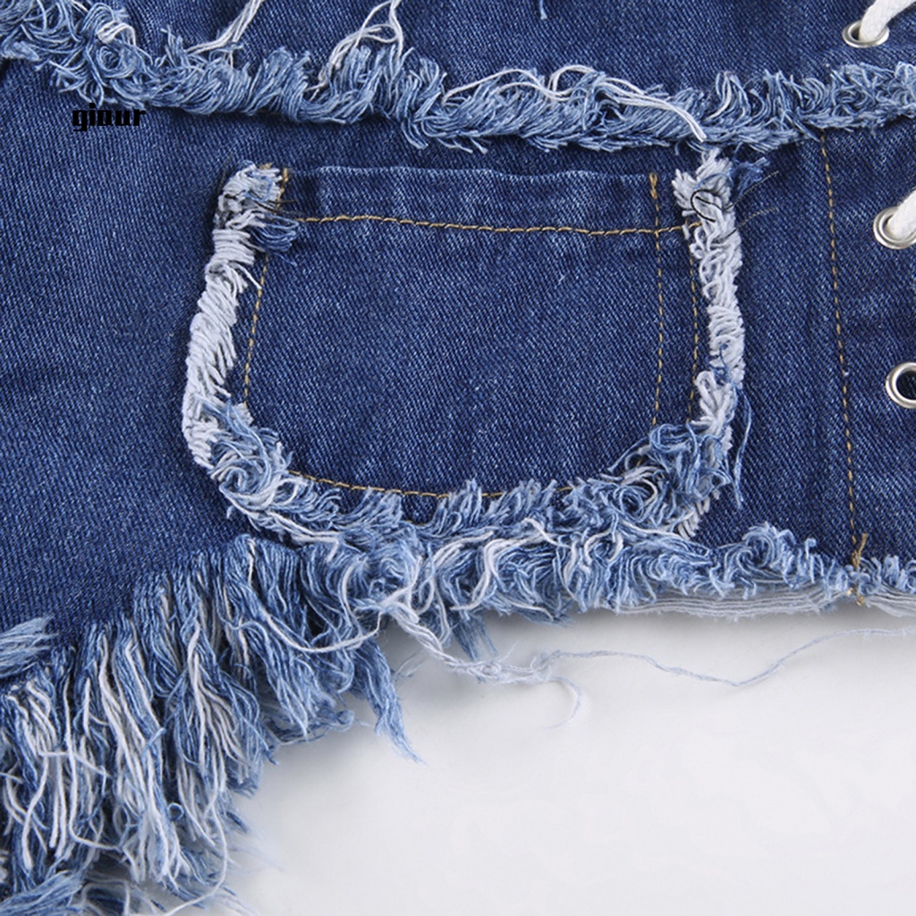 Bộ Áo Ngực Cổ Yếm + Quần Short Rách Cá Tính Cho Nữ