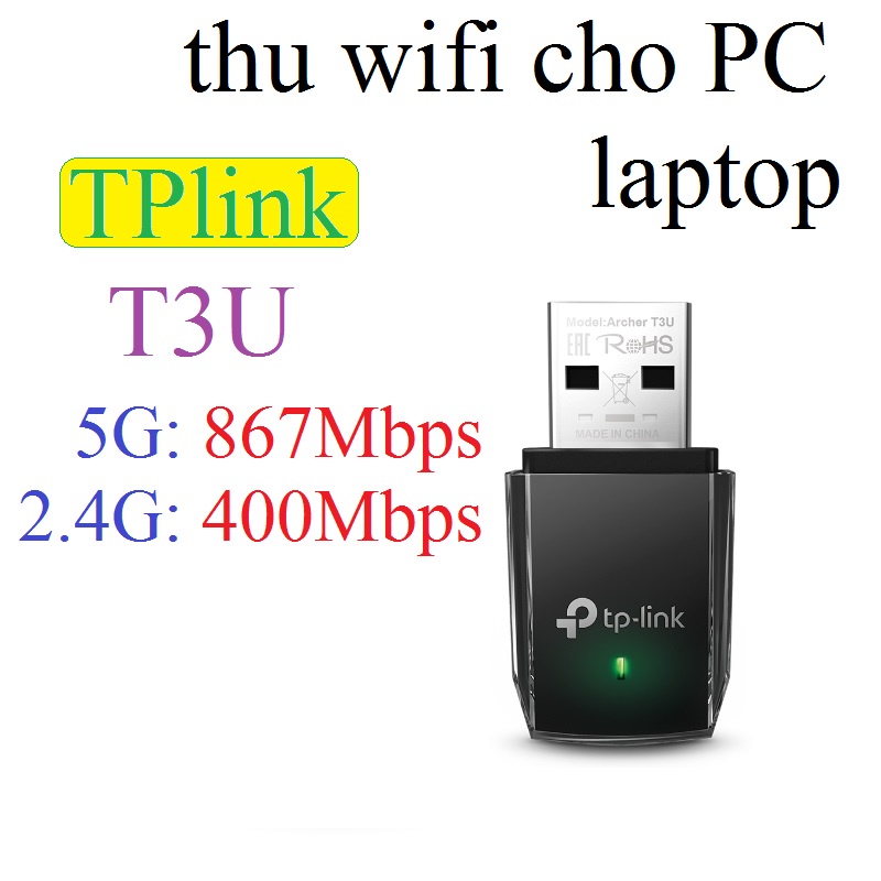 Usb Wifi cho máy tính Tp-link T3U 2 băng tần 5GHz 867Mbps