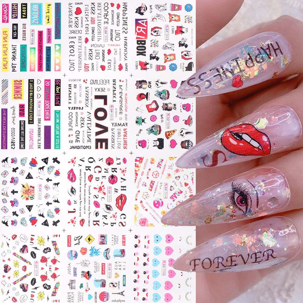 OCEANMAP Valentine's Day Nail Art Waterproof Stylish Nail Decals Slider Letters Lip Print DIY Nail Art Decoration