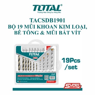(T63) Bộ 19 mũi khoan kim loại bê tông và mũi bắt vít (dòng siêu rẻ) TOTAL TACSDB1901.[039]