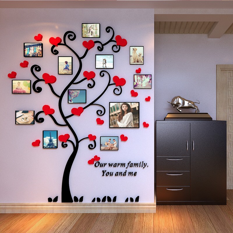 Tranh dán tường phòng khách 3d mica 3D - cây đỏ khung ảnh, tranh trang trí phòng khách, phòng ngủ