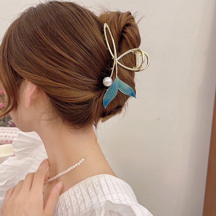 Kẹp Tóc Đuôi Cá Đính Hạt Ngọc Trai Nhân Tạo Màu Xanh Dương Kích Thước Lớn Mã 2022