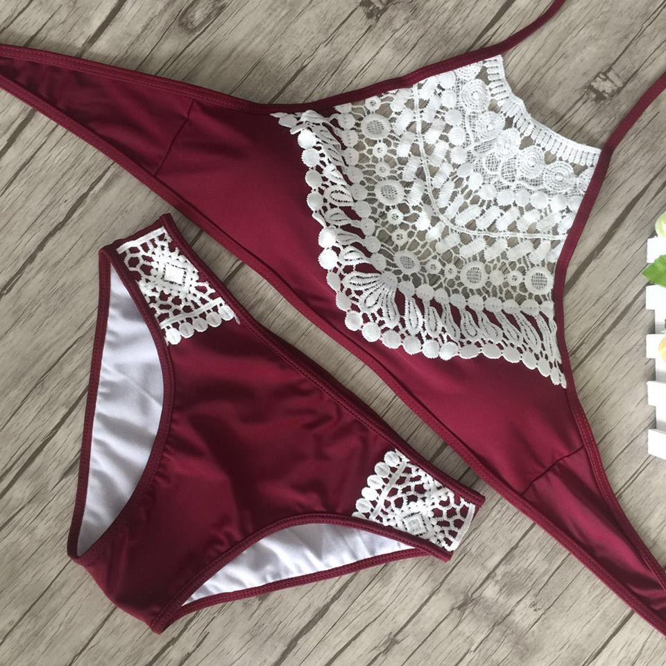 [Hàng có sẵn] Bikini hai mảnh áo ren đỏ