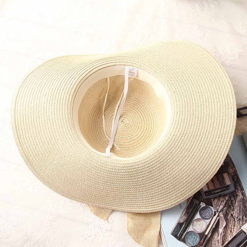 Mũ rộng vành vành rộng 15Cm phối nơ vải cói mềm thuận tiện bỏ balo