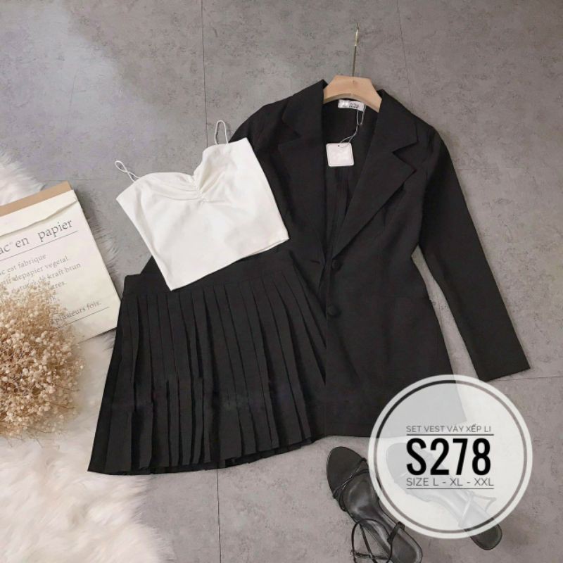 Set vest big size 3 món váy xếp li từ 60kg-90kg